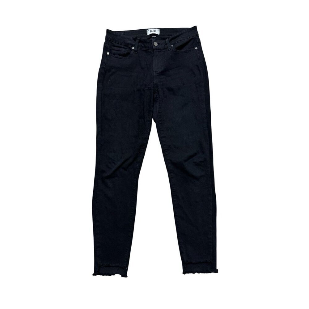 PAIGE Verdugo Ankle Black Skinny Jeans Raw Hem Women’s 27 Stretch